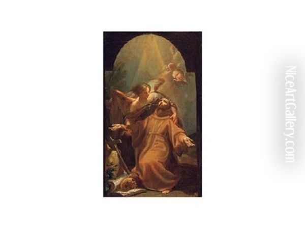 San Francisco De Asis Confortado Por Un Angel Oil Painting by Francisco Bayeu Y Subias
