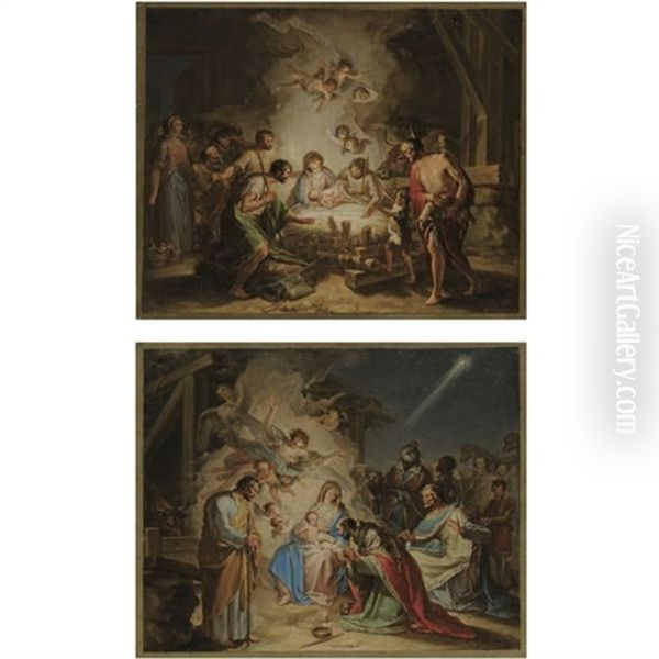 Adoration Of The Magi (+ Adoration Of The Shepherds; Pair) Oil Painting by Francisco Bayeu Y Subias