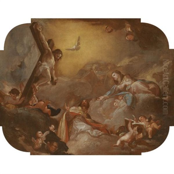 Saint Augustine And The Virgin Adoring The Crucified Christ Oil Painting by Francisco Bayeu Y Subias
