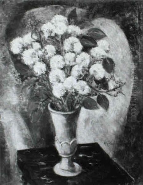 Still Life With Mums And Berries Oil Painting by Abraham S. Baylinson