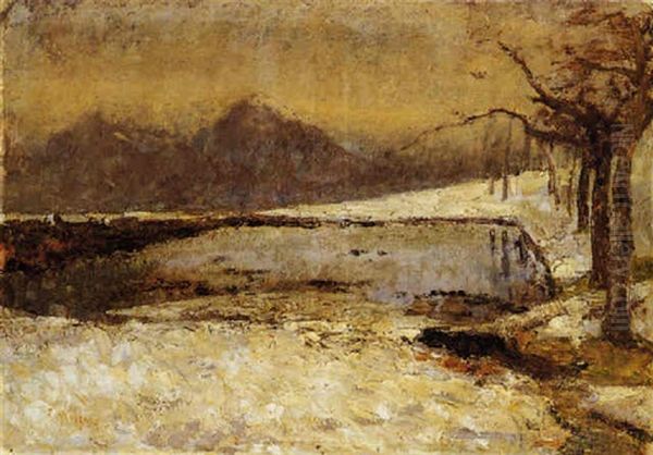 Paesaggio Con Lago Innevato Oil Painting by Leonardo Bazzaro