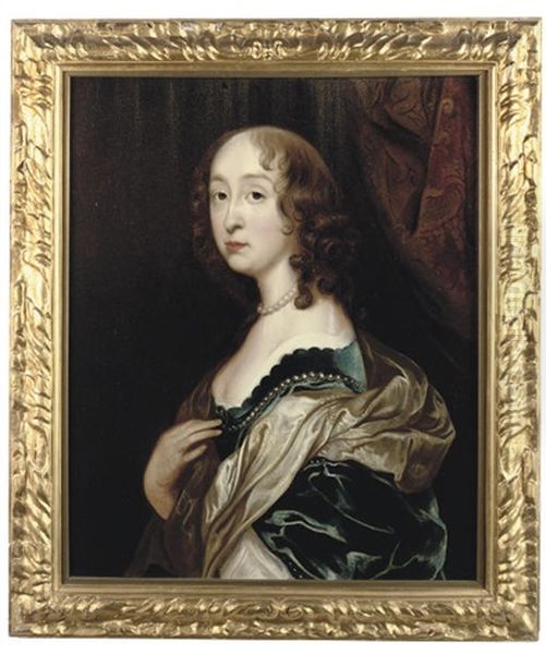 Portrait Of A Ladyin A Blue Velvet Dress And Silk Wrap Oil Painting by Mary Beale