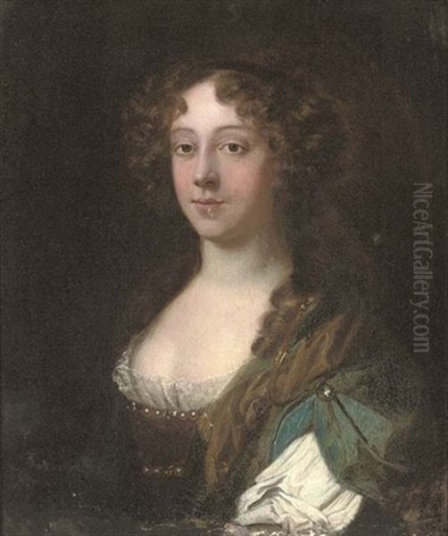 Portrait Of A Lady (lady Middleton ?), In A Brown Dress With Lace Trim Oil Painting by Mary Beale