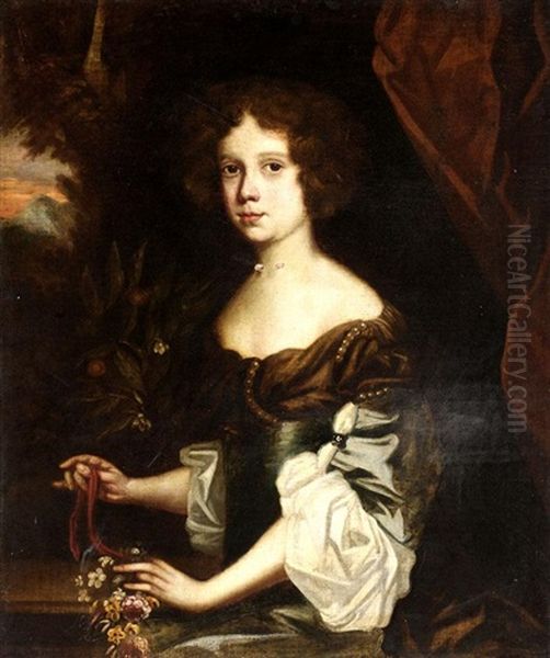 Portrait Of Miss Morgan (winnifred, The Daughter Of Commander William Morgan?) Oil Painting by Mary Beale