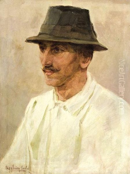 Kalapos Ferfi Oil Painting by Gyula Agghazy