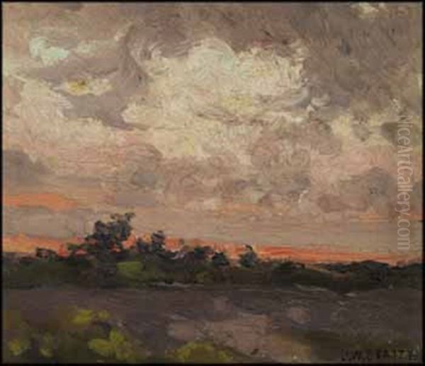 Field At Sunset Oil Painting by John William Beatty
