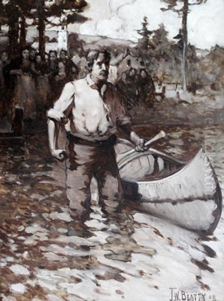 Canoe Oil Painting by John William Beatty