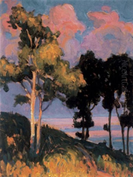 Birches At Sunset Oil Painting by John William Beatty