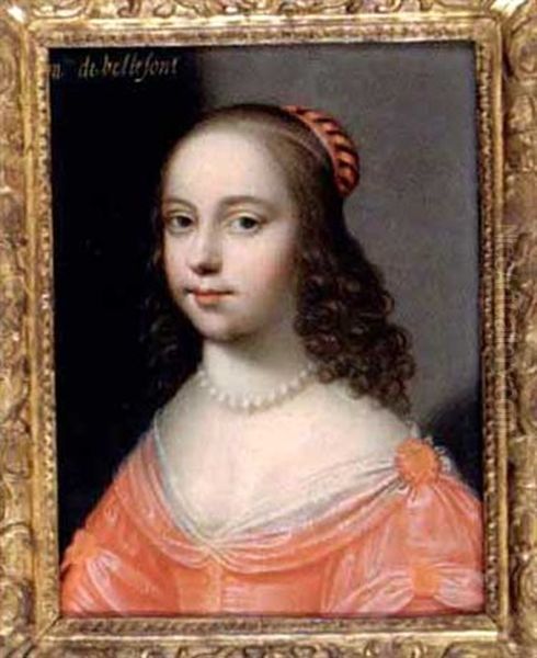Portrait De Mademoiselle De Bellefont Oil Painting by Charles Beaubrun