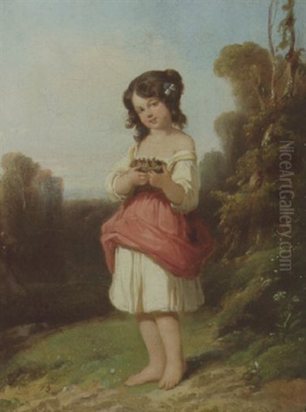 Madchen Mit Vogelnest Oil Painting by Joseph Beaume