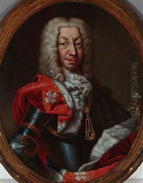 Portait Of Charles Emanuel Iii, King Of Sardinia And Duke Of Savoy In The Red Robe Of The Supreme Order Of The Most Holy Annunciation Oil Painting by Claudio Francesco Beaumont