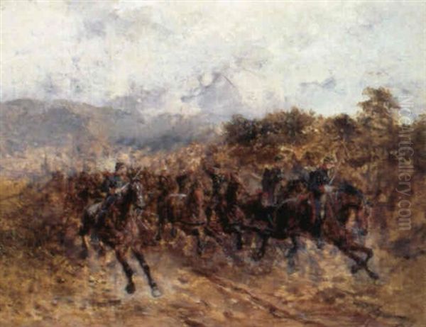 Defile D'artillerie Oil Painting by Wilfrid Constant Beauquesne
