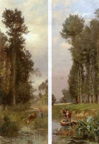 Bord De Riviere (+ Another; 2 Works) Oil Painting by Charles Joseph Beauverie