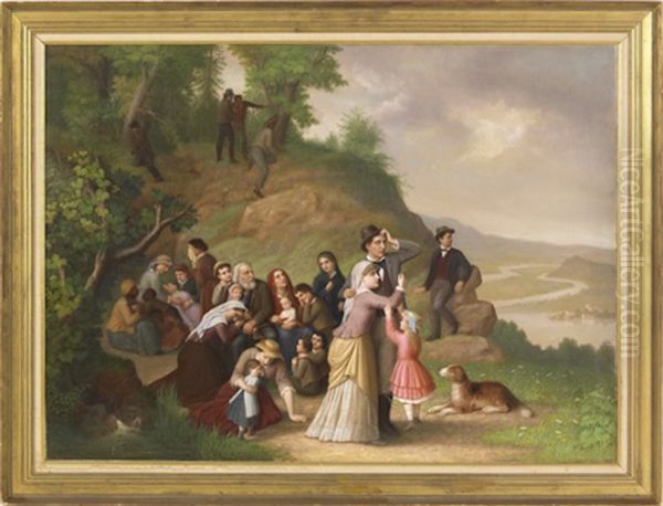 Landscape With Figures (harpers Ferry?) Oil Painting by Hans Bebie