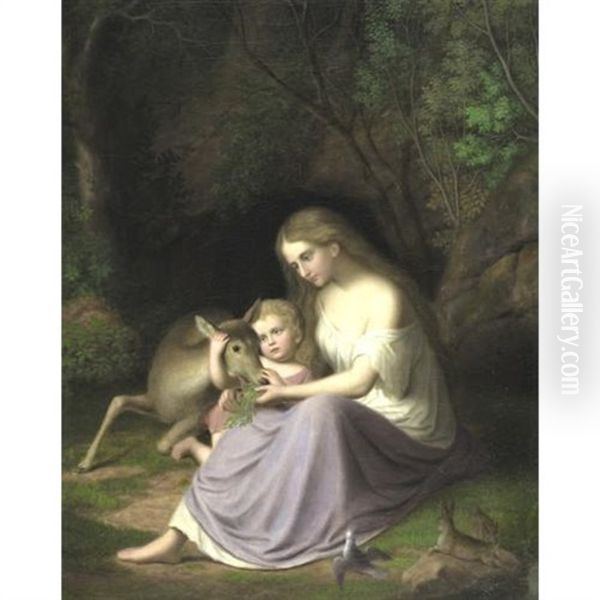 Feeding The Young Oil Painting by Hans Bebie