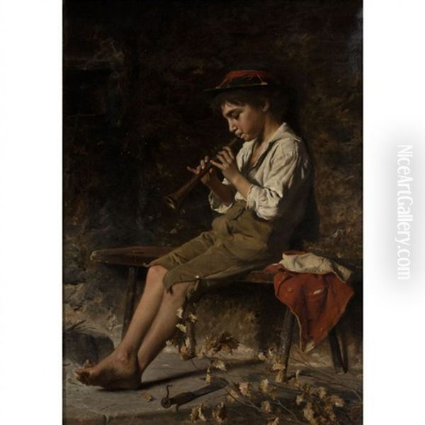 Le Pifferaio Oil Painting by Luigi Bechi