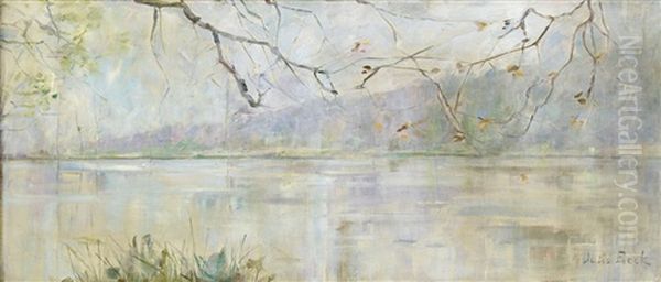 Franskt Flodlandskap Oil Painting by Julia Beck