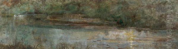 Vattendrag Med Svanar Oil Painting by Julia Beck