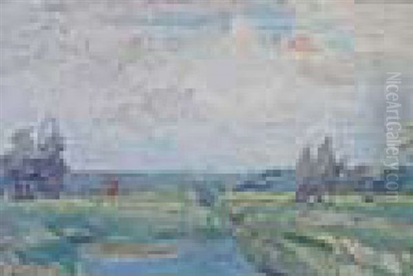 A Windswept Landscape Oil Painting by Harry Becker