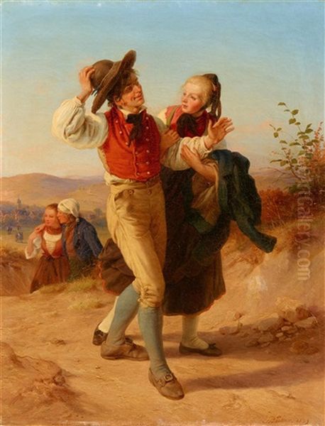 A Odenthal Peasant Couple Returning From The Fair Oil Painting by Jakob Becker