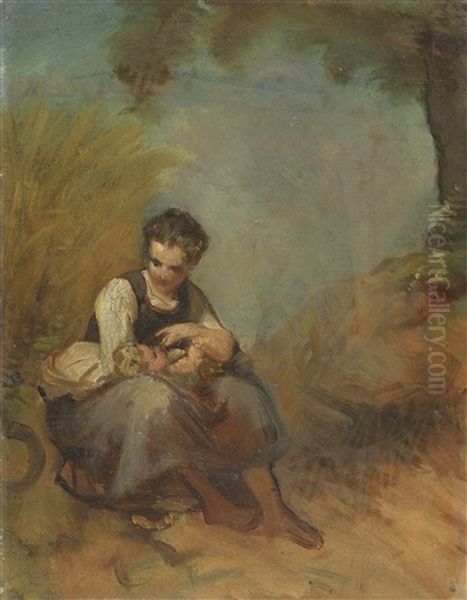 Studie Einer Jungen Frau Mit Saugling Oil Painting by Jakob Becker