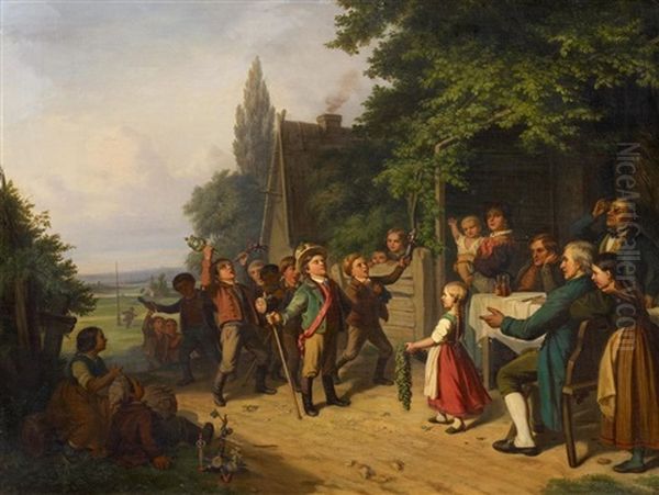 Dorffest Mit Einem Aufzug Der Kinder Oil Painting by Jakob Becker