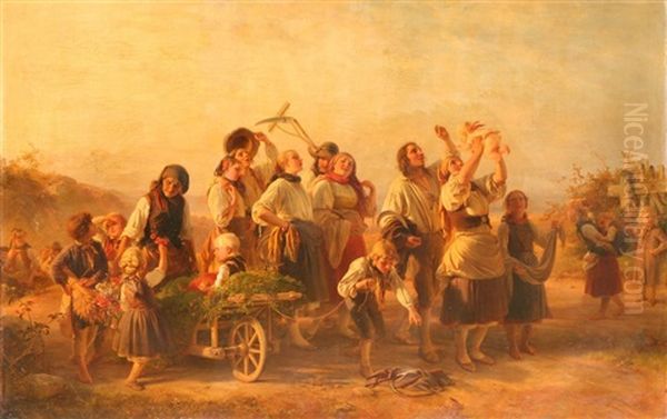 After The Working Day Oil Painting by Jakob Becker