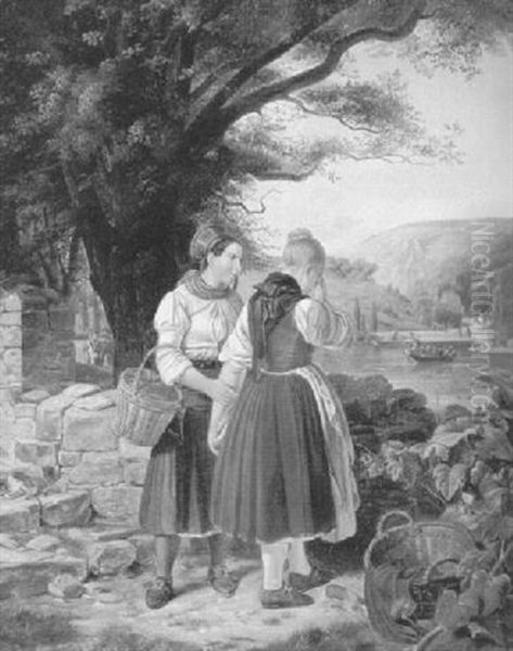 Madchen Schauen Abziehenden Rekruten Nach Oil Painting by Jakob Becker