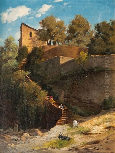 Companion Pieces: Italian Landscapes Oil Painting by August Becker