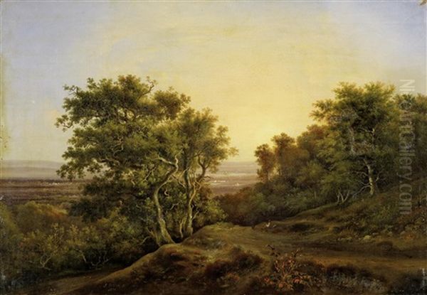 Abendstimmung Uber Der Ebene (blick Vom Odenwald In Das Rheintal Bei Darmstadt?) Oil Painting by August Becker