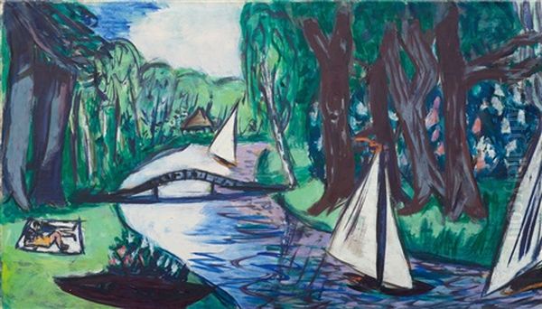 Waldgracht Mit Segeln Oil Painting by Max Beckmann