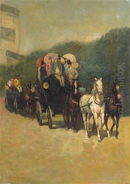 Stagecoach Ride In The Park Oil Painting by James Carroll Beckwith