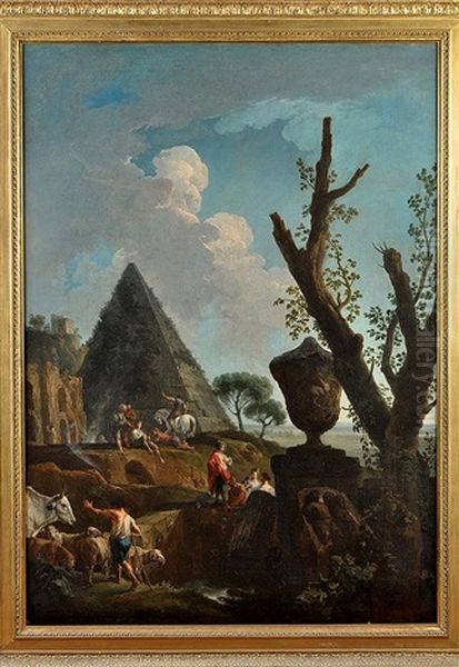 A Pastoral Capriccio With The Pyramid Of Caius Sestius Oil Painting by Paolo Giovanni Bedini