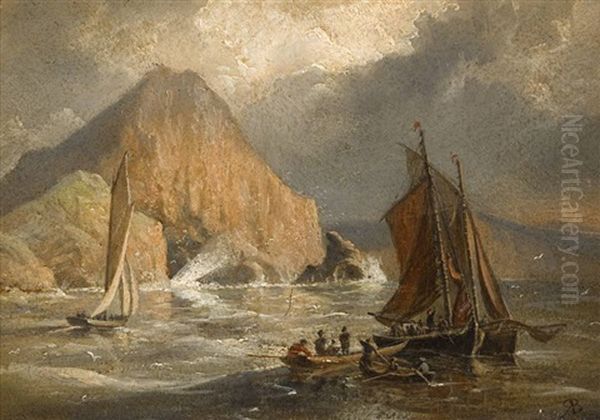 Views Of The Skellig Islands (a Pair) Oil Painting by Richard Bridges Beechey