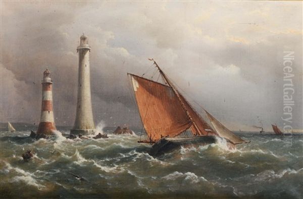 The Old And The New, The Eddystone Lighthouse, Plymouth Oil Painting by Richard Bridges Beechey
