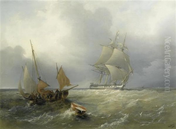 Gun Frigate, Running Into Harbor Oil Painting by Richard Bridges Beechey