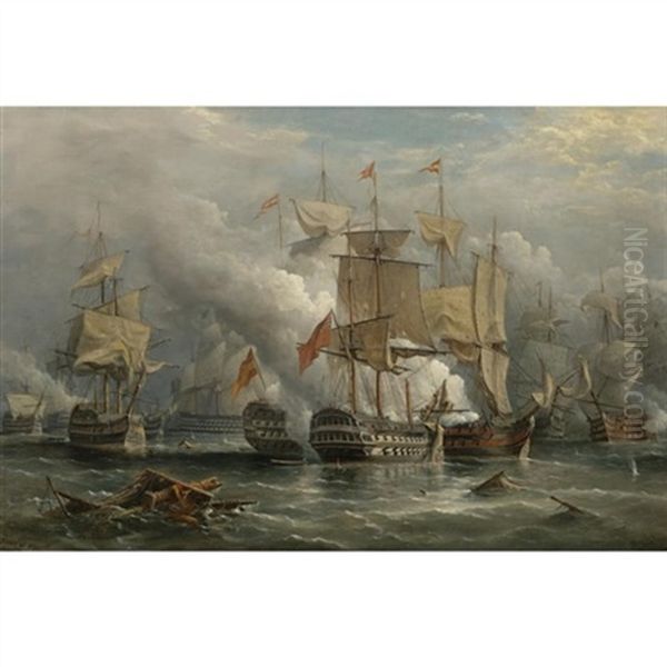The Battle Of St. Vincent Oil Painting by Richard Bridges Beechey