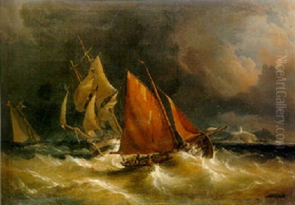 A Hooker Off Cork Harbour Oil Painting by Richard Bridges Beechey