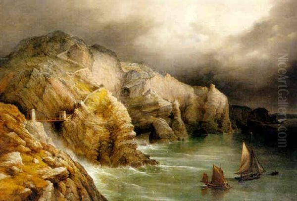 South Stack Bridge And Approach To It, Holyhead Oil Painting by Richard Bridges Beechey
