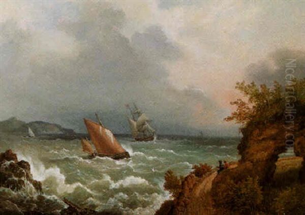 Lugger Off The Coast Oil Painting by Richard Bridges Beechey