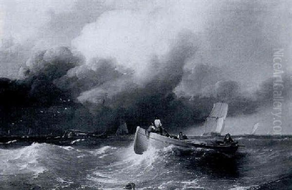 Running Before An Approaching Storm, Fisherman Potting In The Foreground Oil Painting by Richard Bridges Beechey