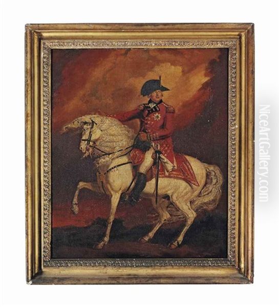 An Equestrian Portrait Of George Iii (1738-1820), In Uniform, Wearing The Star Of The Garter Oil Painting by Sir William Beechey