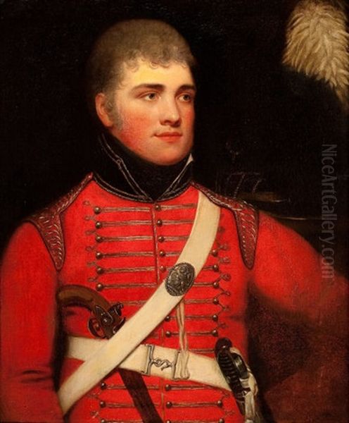 Portrait Of A British Military Officer In Red Uniform Oil Painting by Sir William Beechey