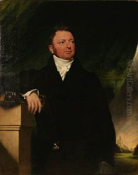 Portrait Of A Gentleman In A Black Jacket With One Hand Resting On The Bible Oil Painting by Sir William Beechey