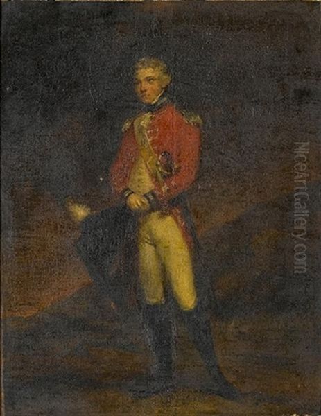 Portrait Of An Officer, Small Full-length, Standing In An Open Landscape With An Encampment Beyond Oil Painting by Sir William Beechey