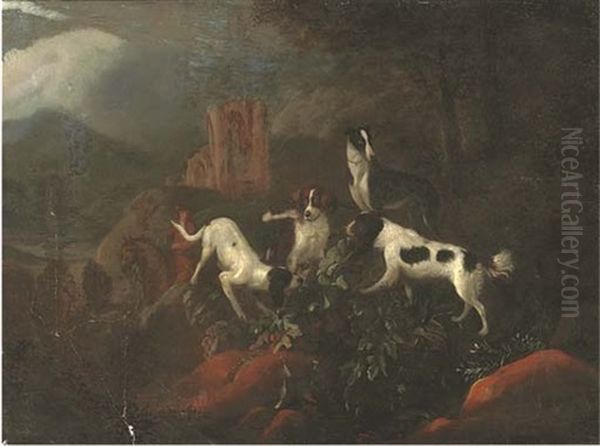 A Huntsman And Dogs In A Landscape Oil Painting by Adriaen Cornelisz Beeldemaker