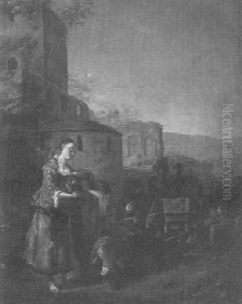 Rebekka Und Elieser Am Brunnen Oil Painting by Adriaen Cornelisz Beeldemaker