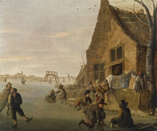 Winter Landscape With Ice-skater Oil Painting by Cornelis Beelt