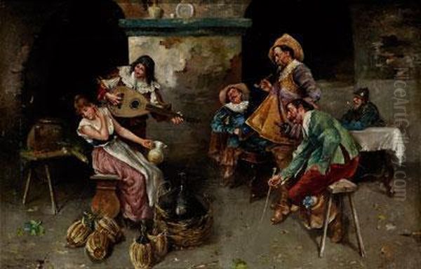 Escena De Mosqueteros Oil Painting by Joaquin Agrasot y Juan