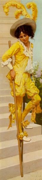 Boy In Yellow On Stilts Oil Painting by Jan van Beers